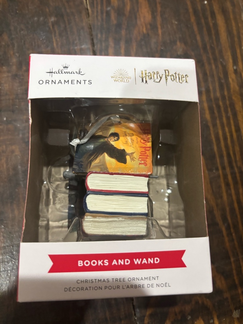 Warner Bros. Harry Potter Books and Wand Ornament - Red/Blue/White/Gold NWOT